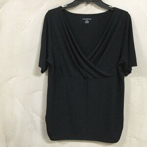 Lane Bryant Women Size 14W / 16W Knit Top Blouse Black Crossover Stretch Ruching